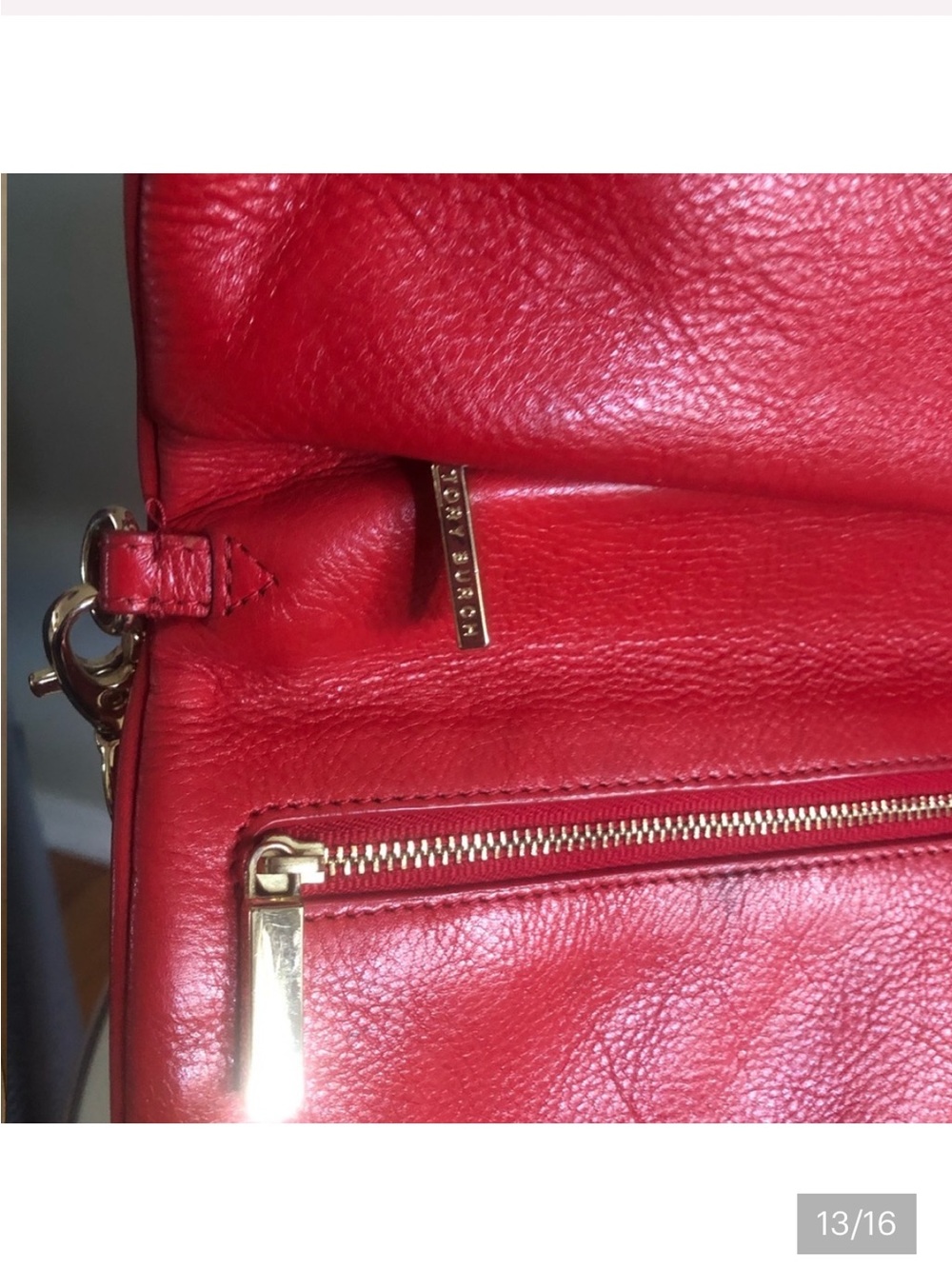 Tory Burch Bag Purse  Bombe Reva Tory Red Leather Clutch & Shoulder Bag Red - Picture 11 of 12